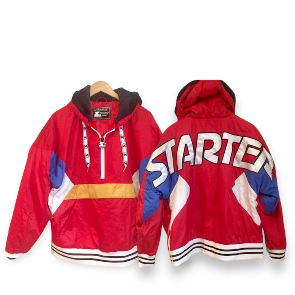 STARTER Womens Red Puffer Hooded Jacket LARGE Oversized Streetwear NWT Y2K 90s